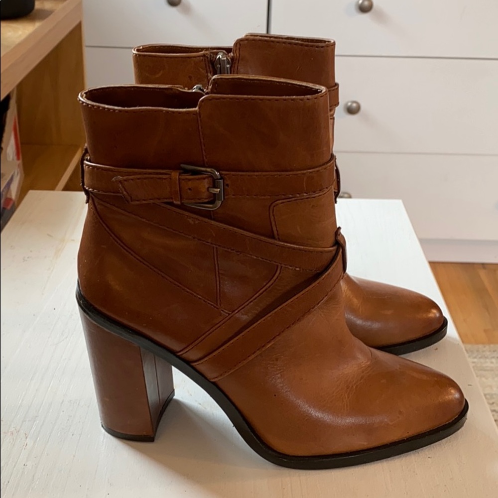 Brown leather booties